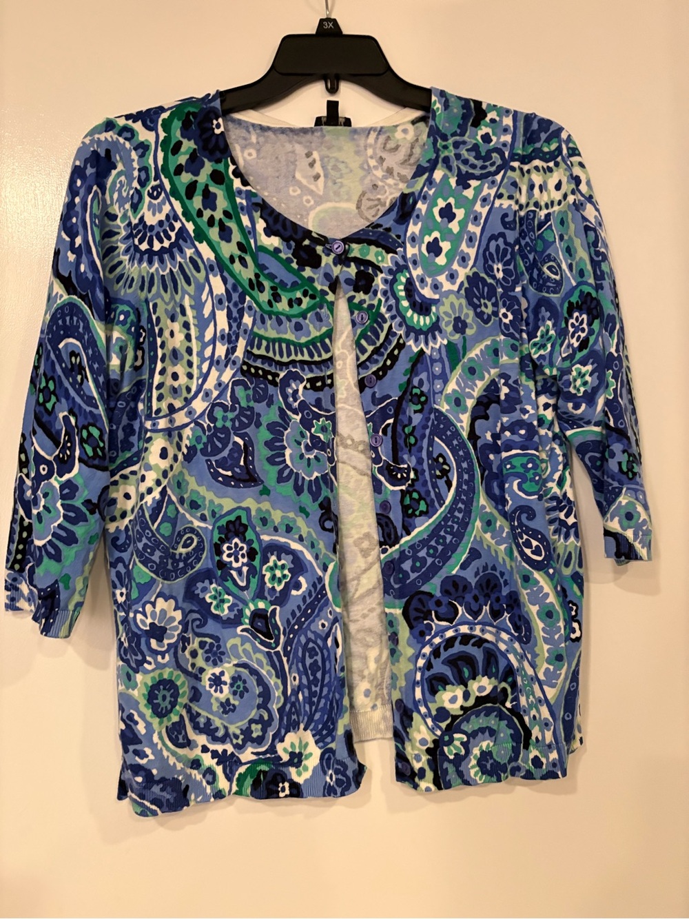 A collection TalbotsBlue & Green Paisley Cardigan and Shell with 2 crop pants